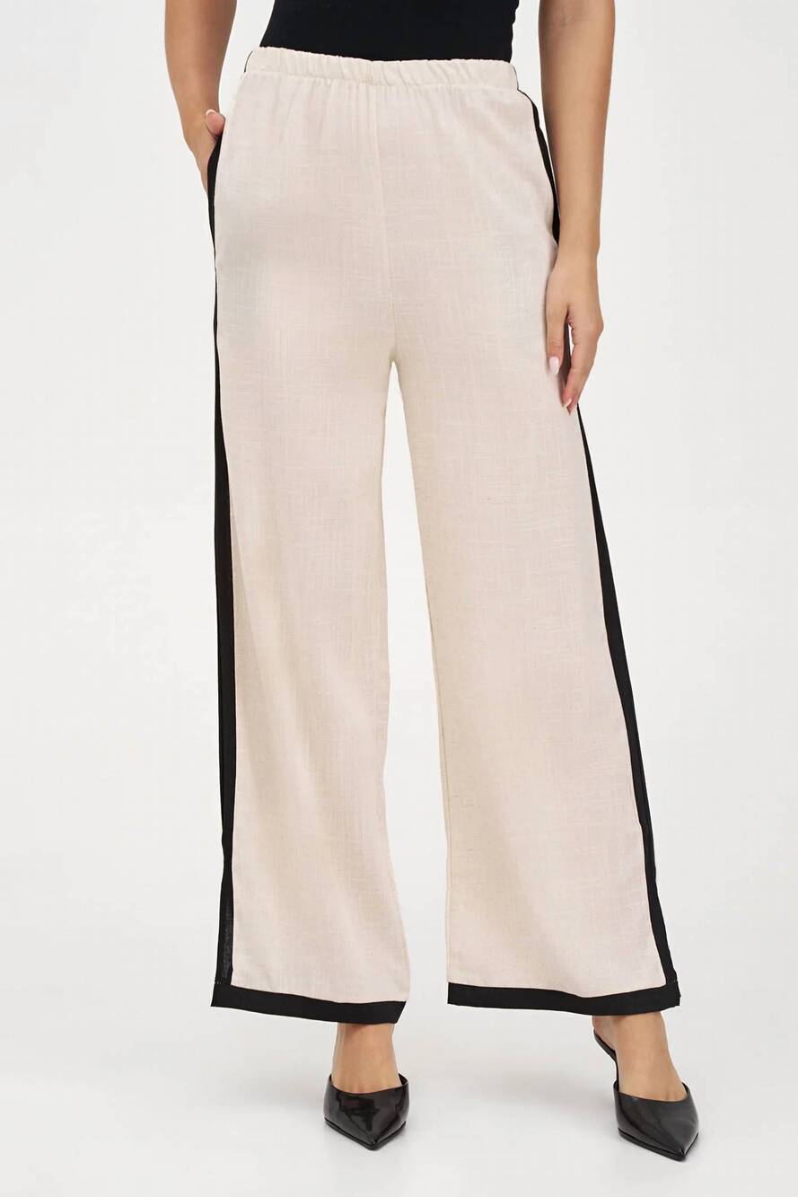 NEW M MADE IN ITALY flowy pants with side stripe in oat combo